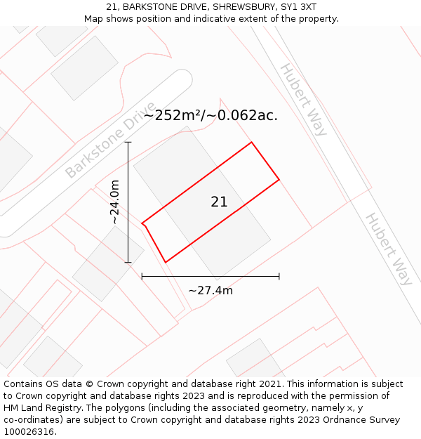 21, BARKSTONE DRIVE, SHREWSBURY, SY1 3XT: Plot and title map