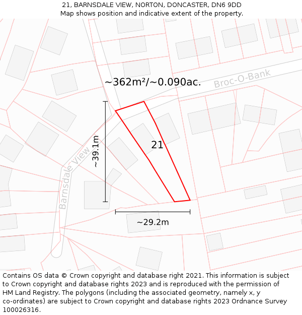 21, BARNSDALE VIEW, NORTON, DONCASTER, DN6 9DD: Plot and title map