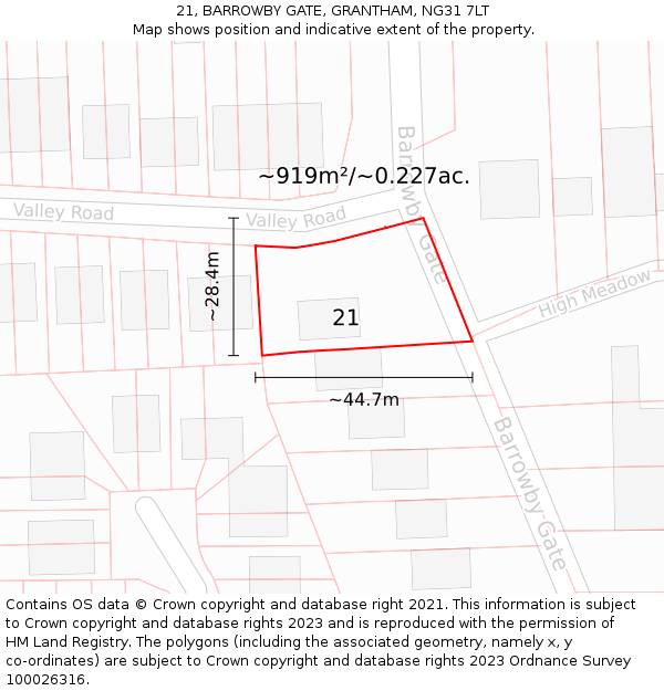 21, BARROWBY GATE, GRANTHAM, NG31 7LT: Plot and title map