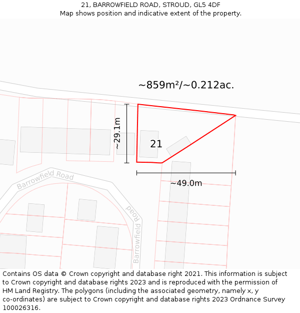 21, BARROWFIELD ROAD, STROUD, GL5 4DF: Plot and title map