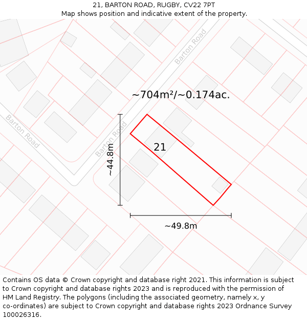 21, BARTON ROAD, RUGBY, CV22 7PT: Plot and title map