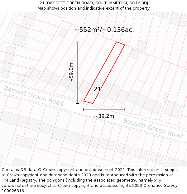 21, BASSETT GREEN ROAD, SOUTHAMPTON, SO16 3DJ: Plot and title map