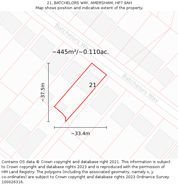 21, BATCHELORS WAY, AMERSHAM, HP7 9AH: Plot and title map