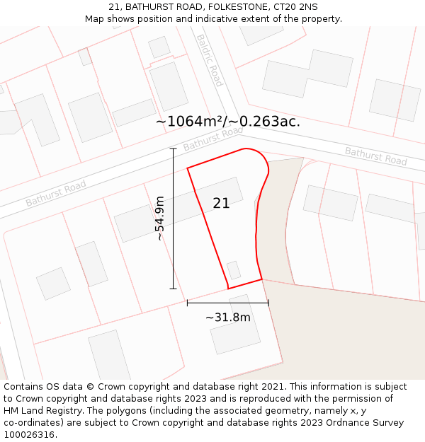 21, BATHURST ROAD, FOLKESTONE, CT20 2NS: Plot and title map