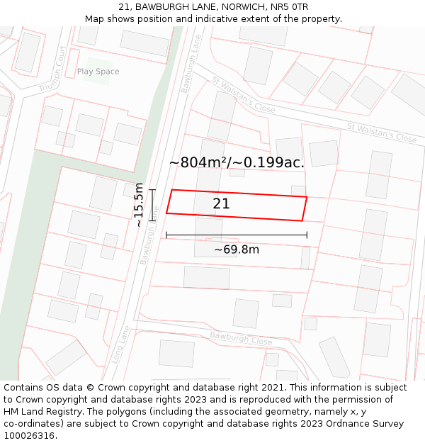 21, BAWBURGH LANE, NORWICH, NR5 0TR: Plot and title map