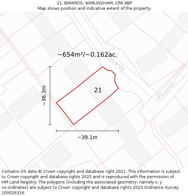 21, BAYARDS, WARLINGHAM, CR6 9BP: Plot and title map