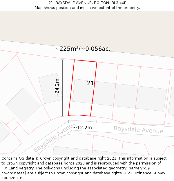 21, BAYSDALE AVENUE, BOLTON, BL3 4XP: Plot and title map