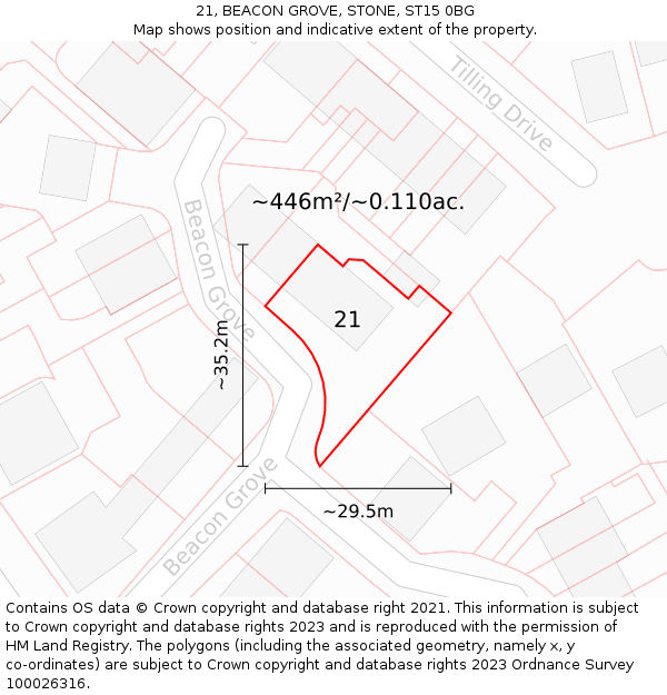 21, BEACON GROVE, STONE, ST15 0BG: Plot and title map