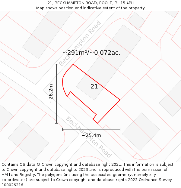 21, BECKHAMPTON ROAD, POOLE, BH15 4PH: Plot and title map