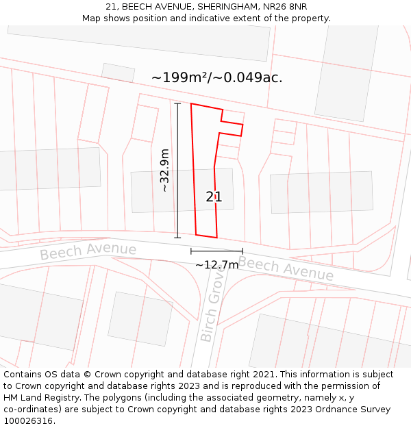 21, BEECH AVENUE, SHERINGHAM, NR26 8NR: Plot and title map