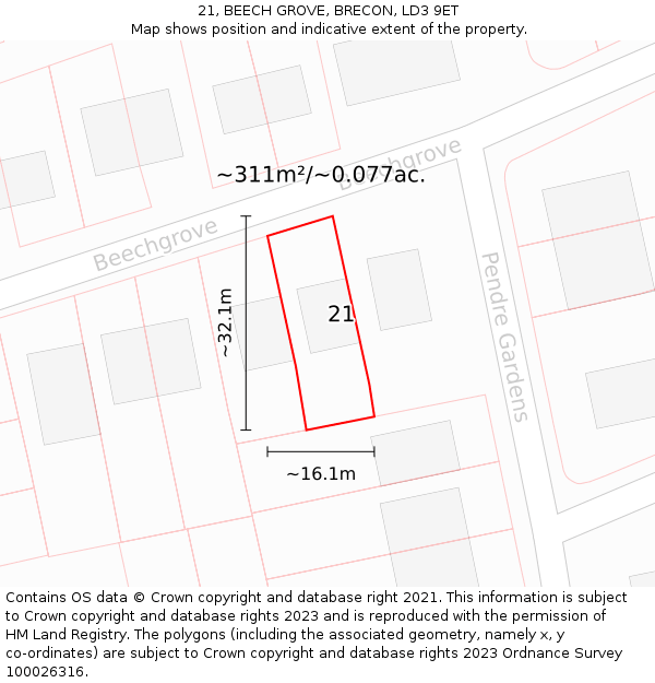 21, BEECH GROVE, BRECON, LD3 9ET: Plot and title map