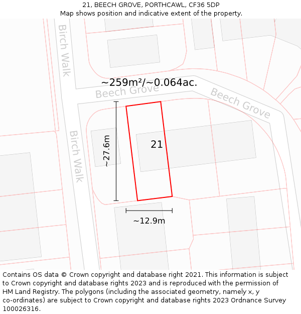 21, BEECH GROVE, PORTHCAWL, CF36 5DP: Plot and title map