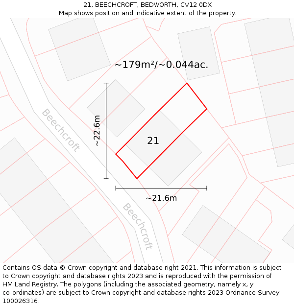 21, BEECHCROFT, BEDWORTH, CV12 0DX: Plot and title map