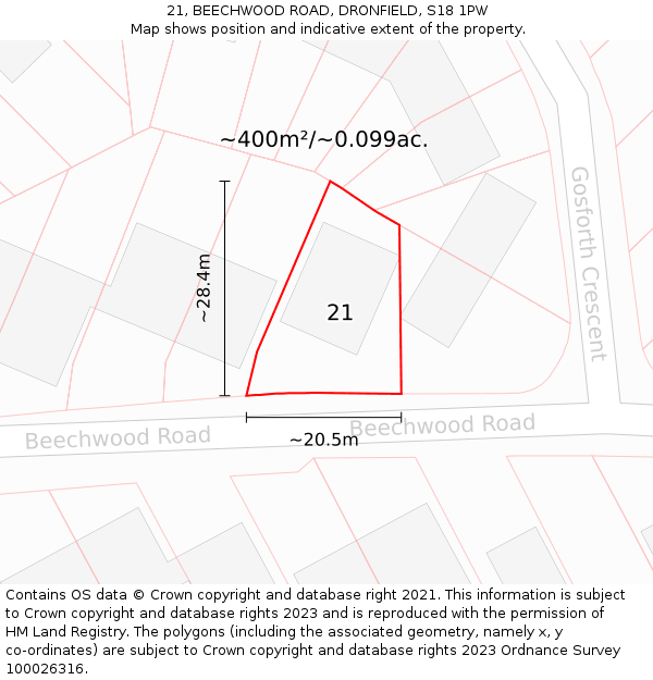 21, BEECHWOOD ROAD, DRONFIELD, S18 1PW: Plot and title map