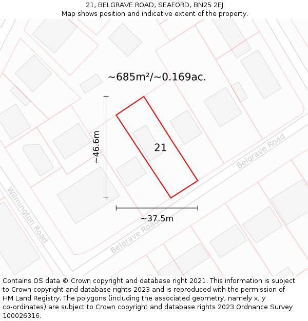 21, BELGRAVE ROAD, SEAFORD, BN25 2EJ: Plot and title map