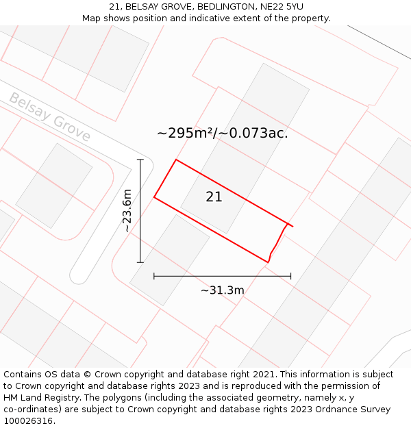 21, BELSAY GROVE, BEDLINGTON, NE22 5YU: Plot and title map