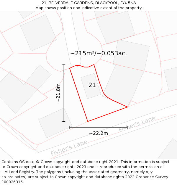 21, BELVERDALE GARDENS, BLACKPOOL, FY4 5NA: Plot and title map