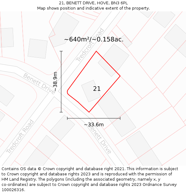 21, BENETT DRIVE, HOVE, BN3 6PL: Plot and title map