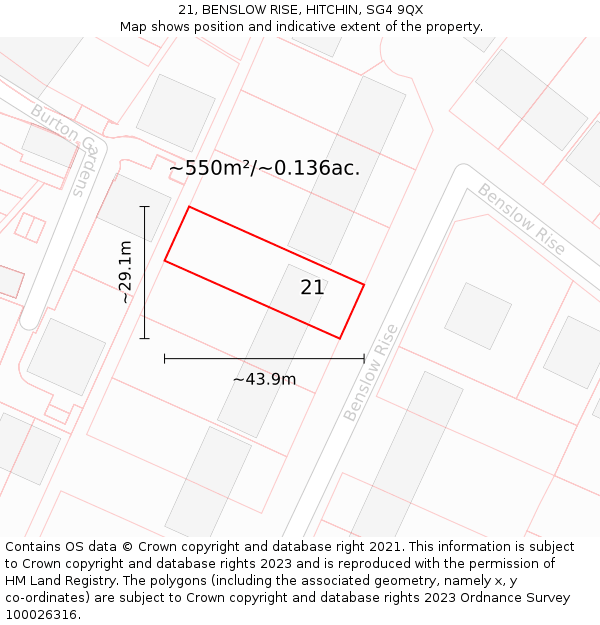 21, BENSLOW RISE, HITCHIN, SG4 9QX: Plot and title map