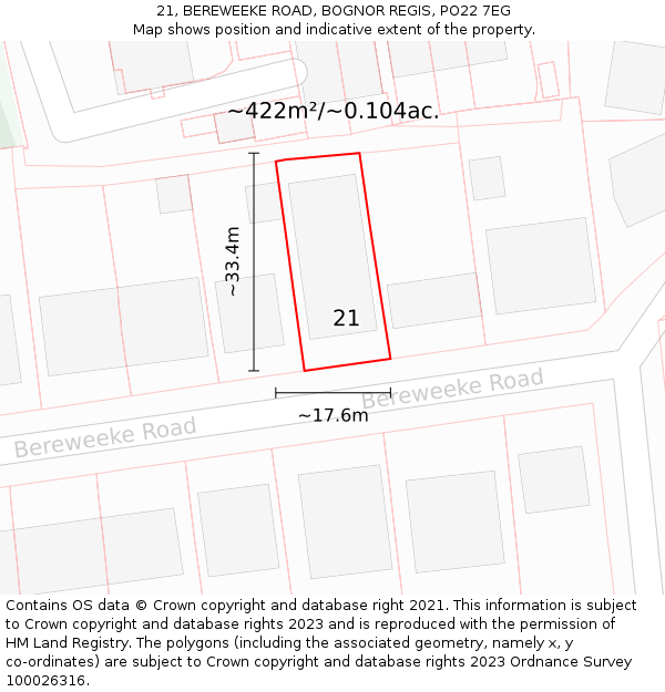 21, BEREWEEKE ROAD, BOGNOR REGIS, PO22 7EG: Plot and title map