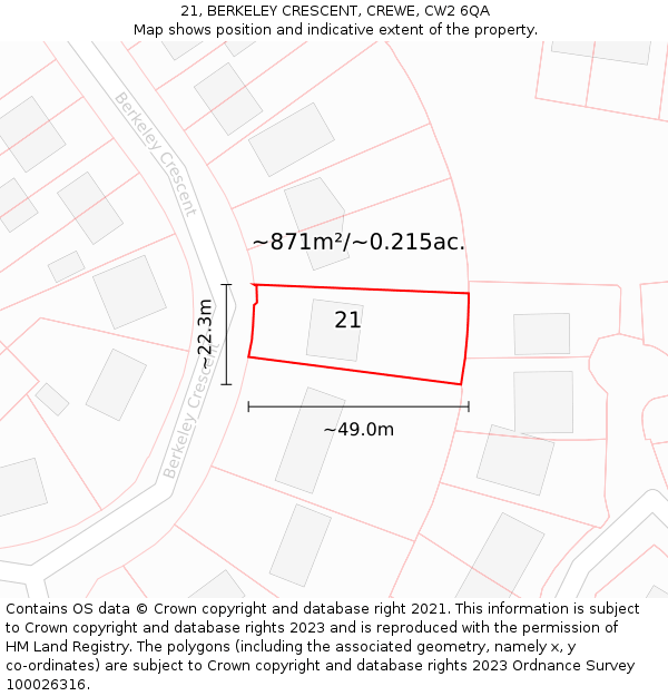 21, BERKELEY CRESCENT, CREWE, CW2 6QA: Plot and title map