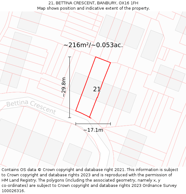 21, BETTINA CRESCENT, BANBURY, OX16 1FH: Plot and title map