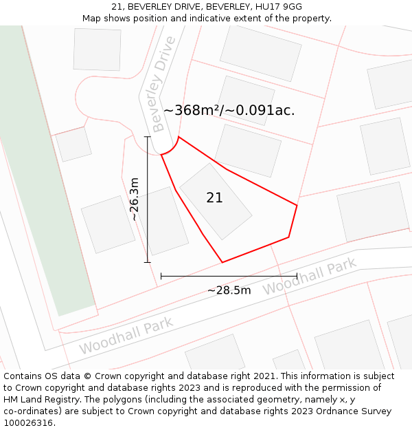 21, BEVERLEY DRIVE, BEVERLEY, HU17 9GG: Plot and title map