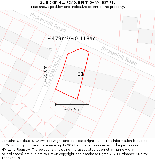 21, BICKENHILL ROAD, BIRMINGHAM, B37 7EL: Plot and title map