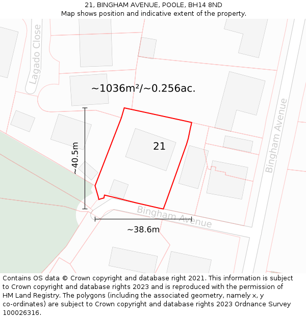 21, BINGHAM AVENUE, POOLE, BH14 8ND: Plot and title map