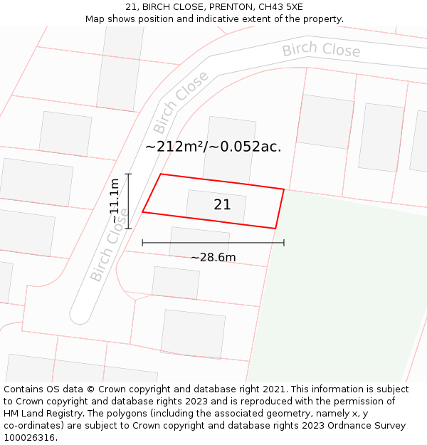 21, BIRCH CLOSE, PRENTON, CH43 5XE: Plot and title map