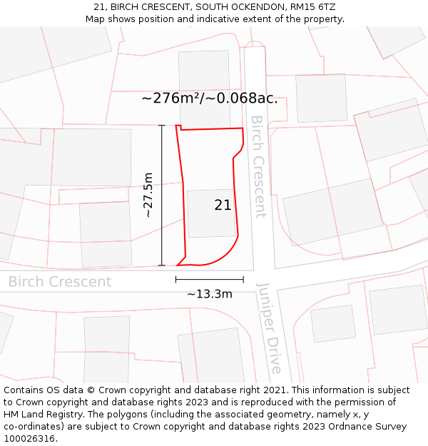 21, BIRCH CRESCENT, SOUTH OCKENDON, RM15 6TZ: Plot and title map