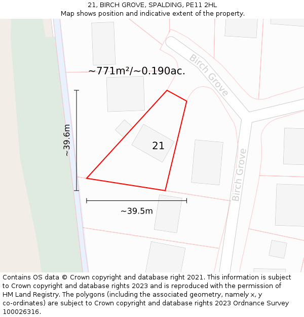 21, BIRCH GROVE, SPALDING, PE11 2HL: Plot and title map