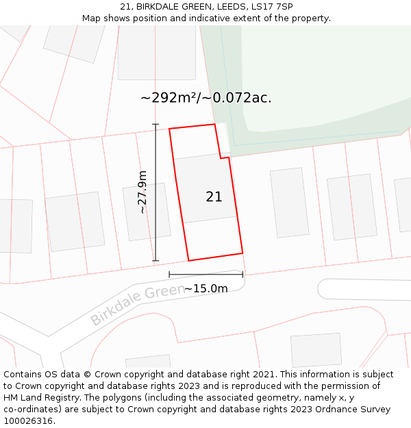 21, BIRKDALE GREEN, LEEDS, LS17 7SP: Plot and title map