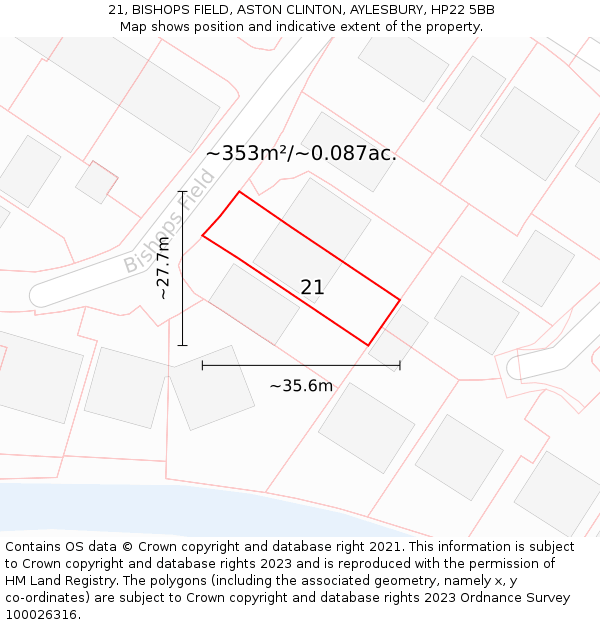 21, BISHOPS FIELD, ASTON CLINTON, AYLESBURY, HP22 5BB: Plot and title map