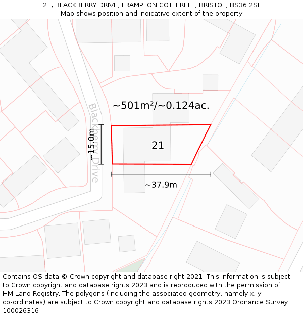 21, BLACKBERRY DRIVE, FRAMPTON COTTERELL, BRISTOL, BS36 2SL: Plot and title map