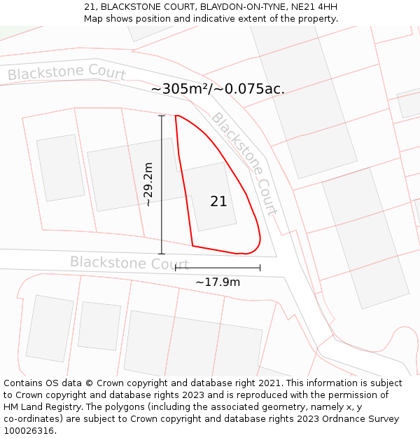 21, BLACKSTONE COURT, BLAYDON-ON-TYNE, NE21 4HH: Plot and title map