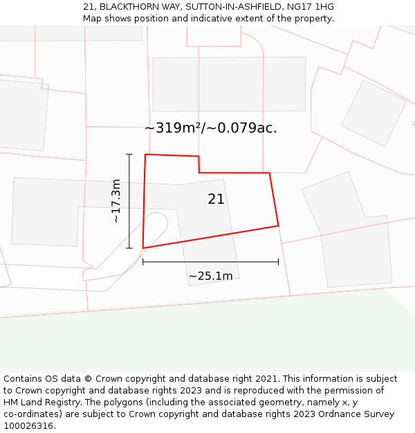 21, BLACKTHORN WAY, SUTTON-IN-ASHFIELD, NG17 1HG: Plot and title map