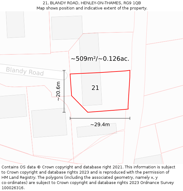 21, BLANDY ROAD, HENLEY-ON-THAMES, RG9 1QB: Plot and title map