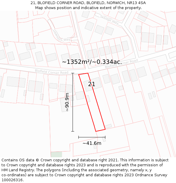 21, BLOFIELD CORNER ROAD, BLOFIELD, NORWICH, NR13 4SA: Plot and title map