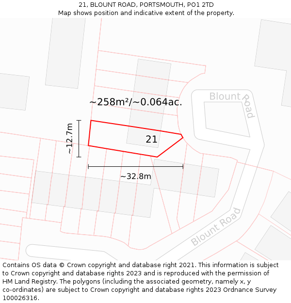 21, BLOUNT ROAD, PORTSMOUTH, PO1 2TD: Plot and title map