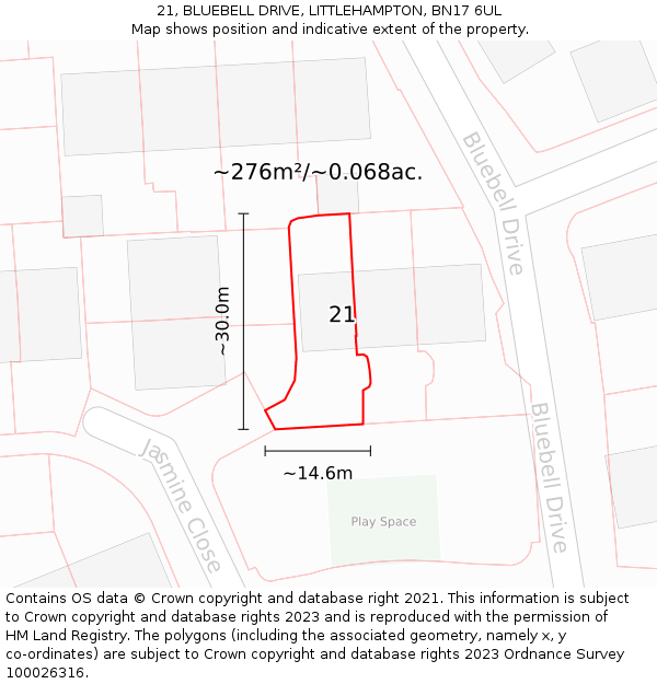 21, BLUEBELL DRIVE, LITTLEHAMPTON, BN17 6UL: Plot and title map