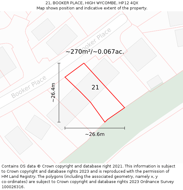 21, BOOKER PLACE, HIGH WYCOMBE, HP12 4QX: Plot and title map