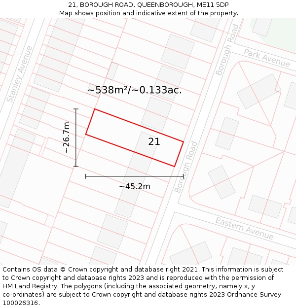 21, BOROUGH ROAD, QUEENBOROUGH, ME11 5DP: Plot and title map