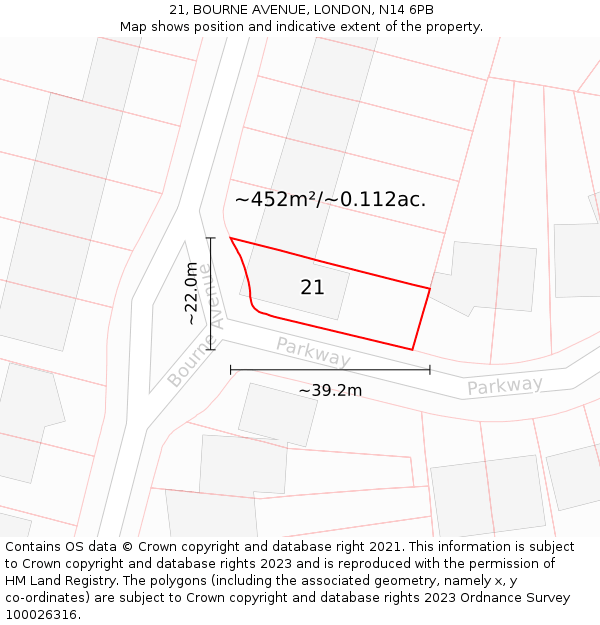 21, BOURNE AVENUE, LONDON, N14 6PB: Plot and title map