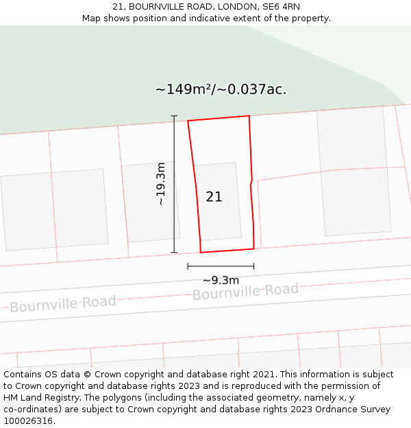 21, BOURNVILLE ROAD, LONDON, SE6 4RN: Plot and title map