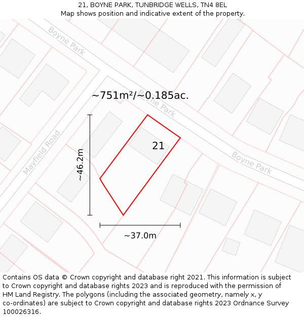 21, BOYNE PARK, TUNBRIDGE WELLS, TN4 8EL: Plot and title map