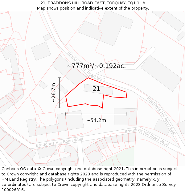 21, BRADDONS HILL ROAD EAST, TORQUAY, TQ1 1HA: Plot and title map