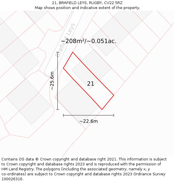 21, BRAFIELD LEYS, RUGBY, CV22 5RZ: Plot and title map