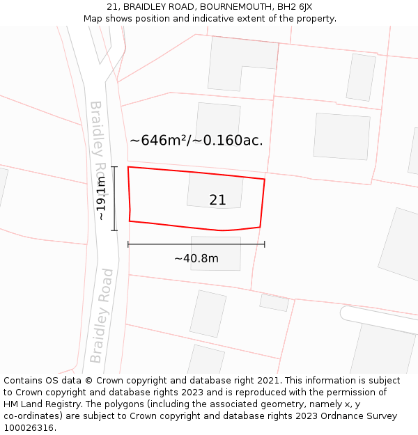 21, BRAIDLEY ROAD, BOURNEMOUTH, BH2 6JX: Plot and title map