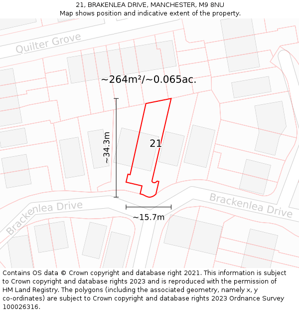 21, BRAKENLEA DRIVE, MANCHESTER, M9 8NU: Plot and title map